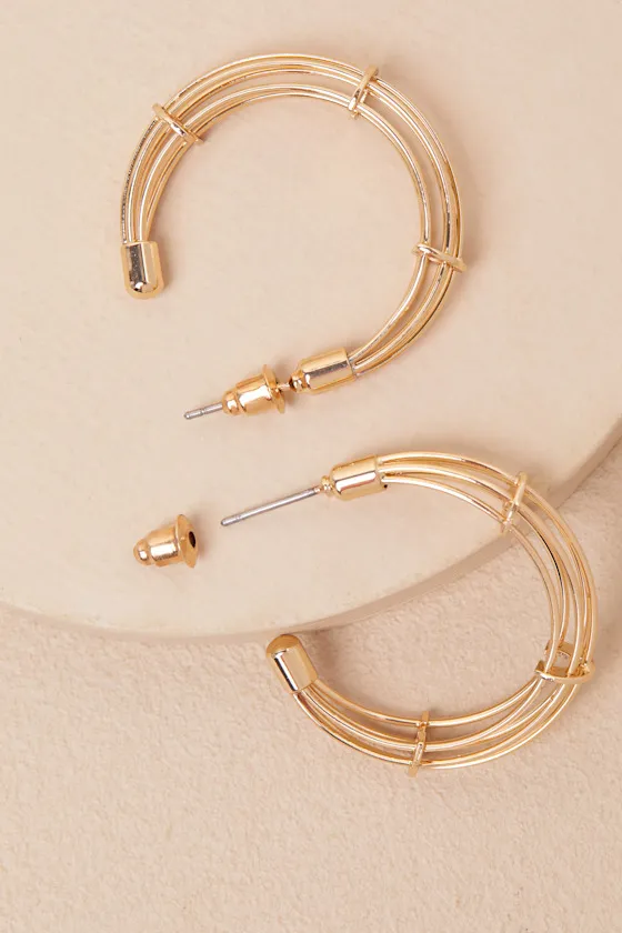 Desra Gold Layered Hoop Earrings sold by Lulus product image thumbnail 3