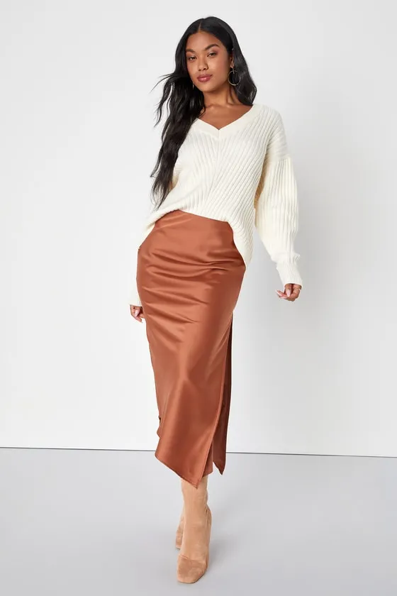 Effortless Season Ivory Ribbed V-Neck Long Sleeve Sweater sold by Lulus product image thumbnail 2