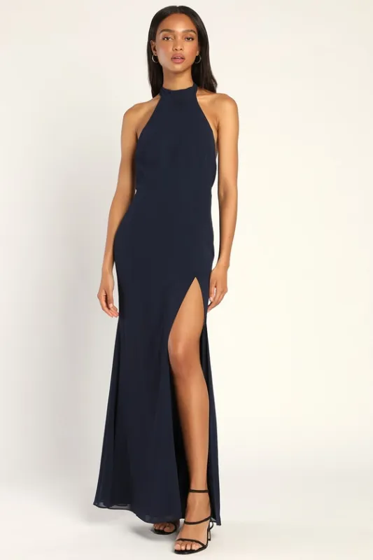 Captured Your Heart Navy Blue Halter Maxi Dress sold by Lulus