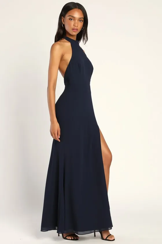 Captured Your Heart Navy Blue Halter Maxi Dress sold by Lulus product image thumbnail 2