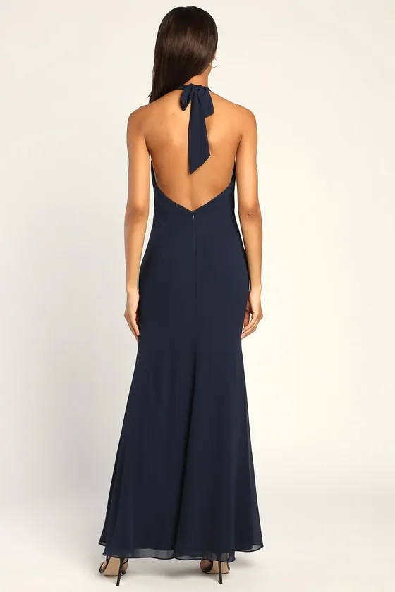 Captured Your Heart Navy Blue Halter Maxi Dress sold by Lulus product image thumbnail 4