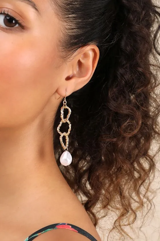 Hedley Gold Chain Link Pearl Drop Earrings sold by Lulus