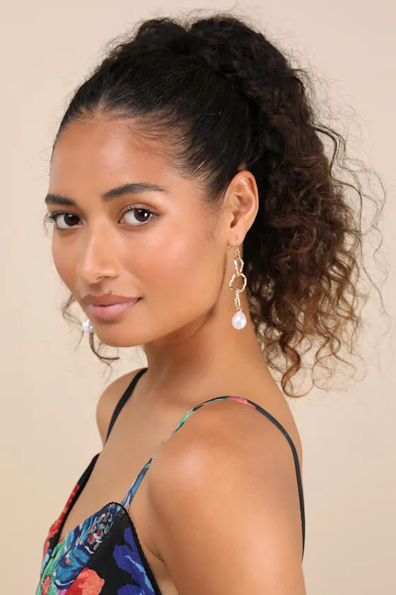 Hedley Gold Chain Link Pearl Drop Earrings sold by Lulus product image thumbnail 3