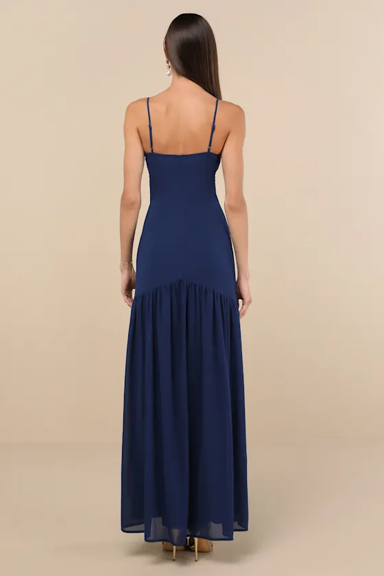 Auria Navy Blue Chiffon Drop Waist Maxi Dress sold by Lulus product image thumbnail 3