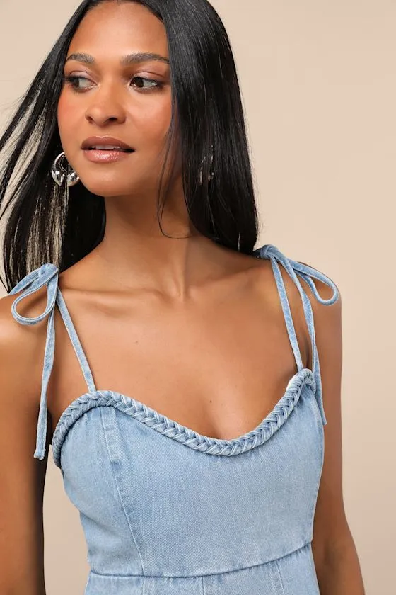 Kamda Light Wash Denim Tie-Strap Mini Dress sold by Lulus product image thumbnail 2
