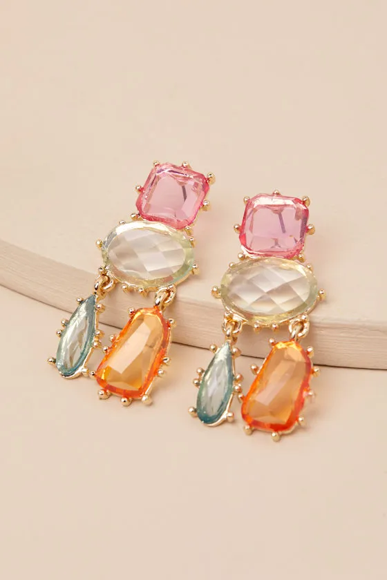 Melena Gold Multi Rhinestone Drop Earrings sold by Lulus product image thumbnail 2