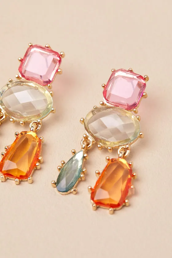 Melena Gold Multi Rhinestone Drop Earrings sold by Lulus product image thumbnail 4