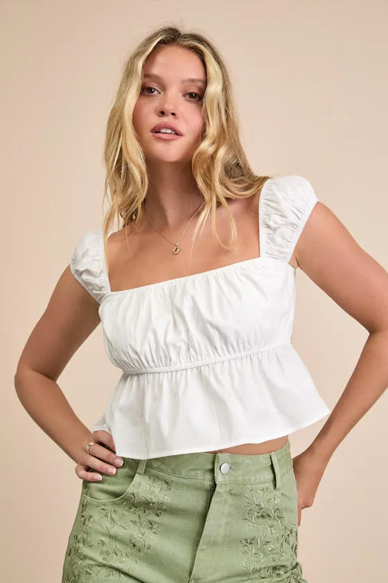 Agneta White Cap Sleeve Peplum Top sold by Lulus