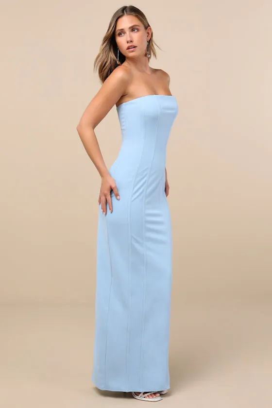 Ismene Light Blue Seamed Strapless Maxi Dress sold by Lulus product image thumbnail 4
