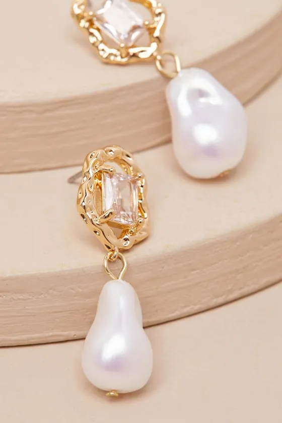Abigail Gold and White Pearl Drop Earrings sold by Lulus product image thumbnail 2