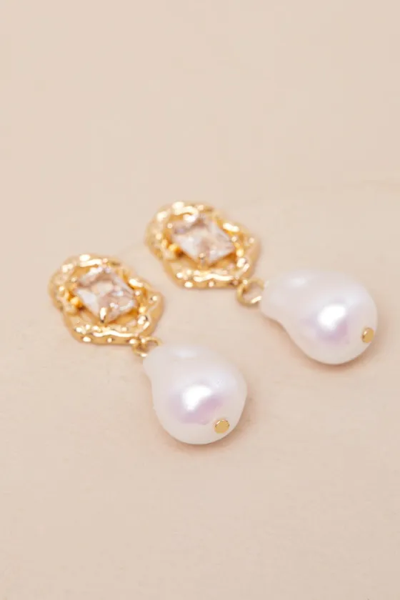 Abigail Gold and White Pearl Drop Earrings sold by Lulus product image thumbnail 3