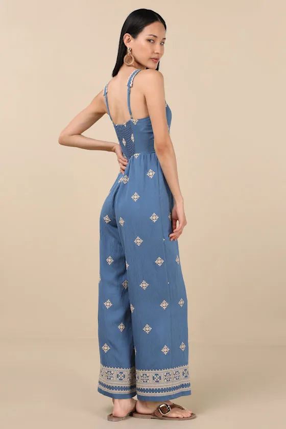 Arwen Blue Embroidered Wide-Leg Jumpsuit sold by Lulus product image thumbnail 2