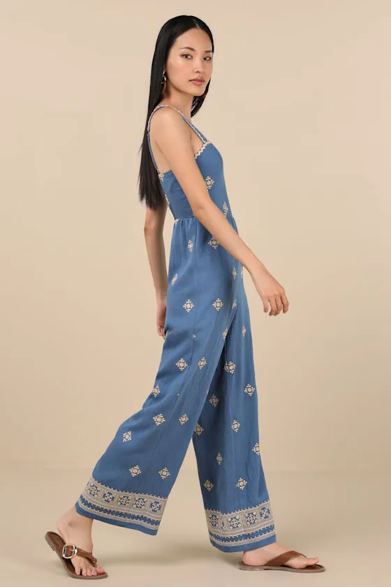 Arwen Blue Embroidered Wide-Leg Jumpsuit sold by Lulus product image thumbnail 3