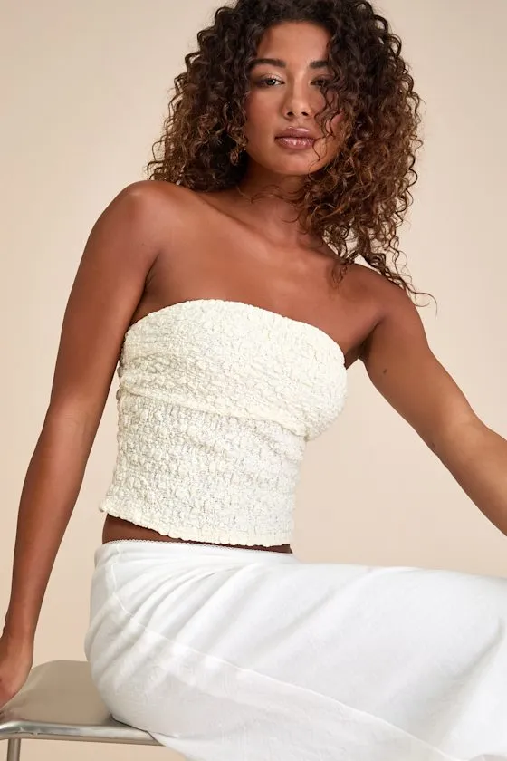 Damia Cream Jacquard Knit Strapless Crop Top sold by Lulus
