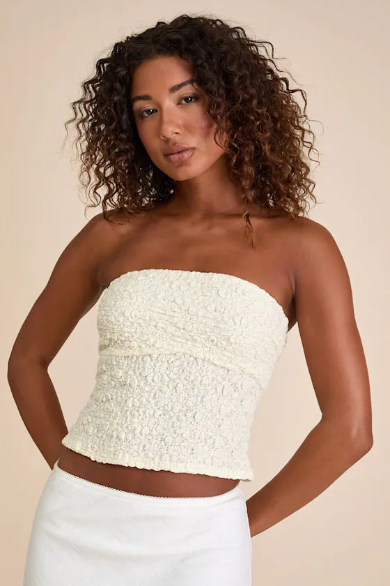 Damia Cream Jacquard Knit Strapless Crop Top sold by Lulus product image thumbnail 2
