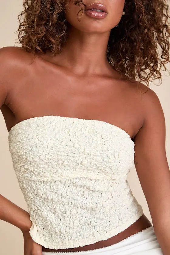 Damia Cream Jacquard Knit Strapless Crop Top sold by Lulus product image thumbnail 4