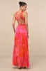 Dedra Pink and Orange Abstract Pleated Maxi Dress sold by Lulus