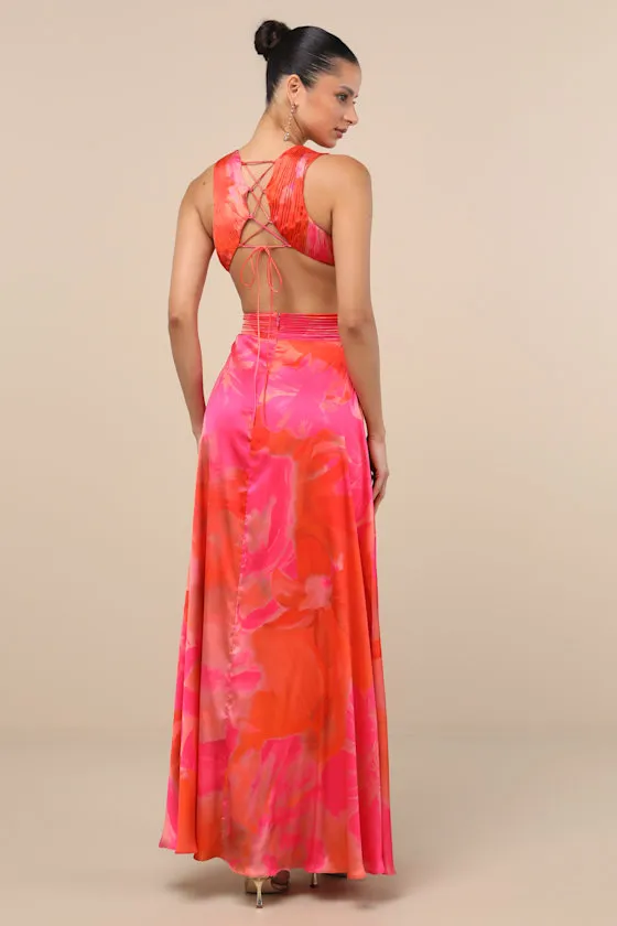 Dedra Pink and Orange Abstract Pleated Maxi Dress sold by Lulus product image thumbnail 2