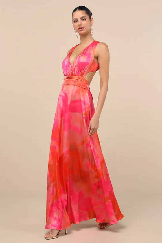 Dedra Pink and Orange Abstract Pleated Maxi Dress sold by Lulus product image thumbnail 3