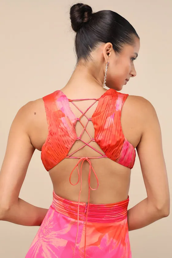 Dedra Pink and Orange Abstract Pleated Maxi Dress sold by Lulus product image thumbnail 4