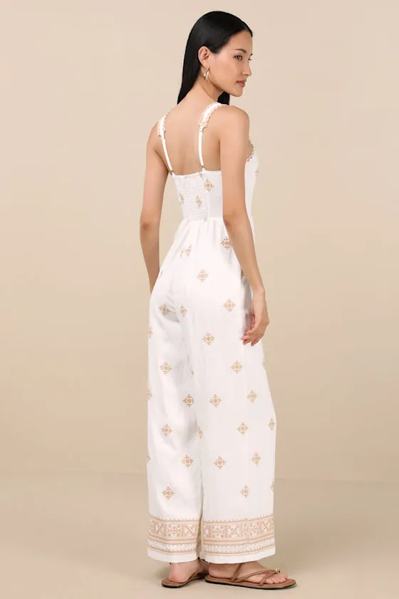 Arwen Ivory Embroidered Wide-Leg Jumpsuit sold by Lulus product image thumbnail 2