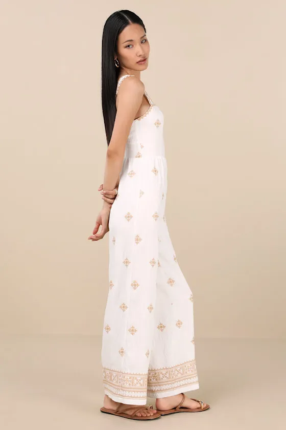 Arwen Ivory Embroidered Wide-Leg Jumpsuit sold by Lulus product image thumbnail 3