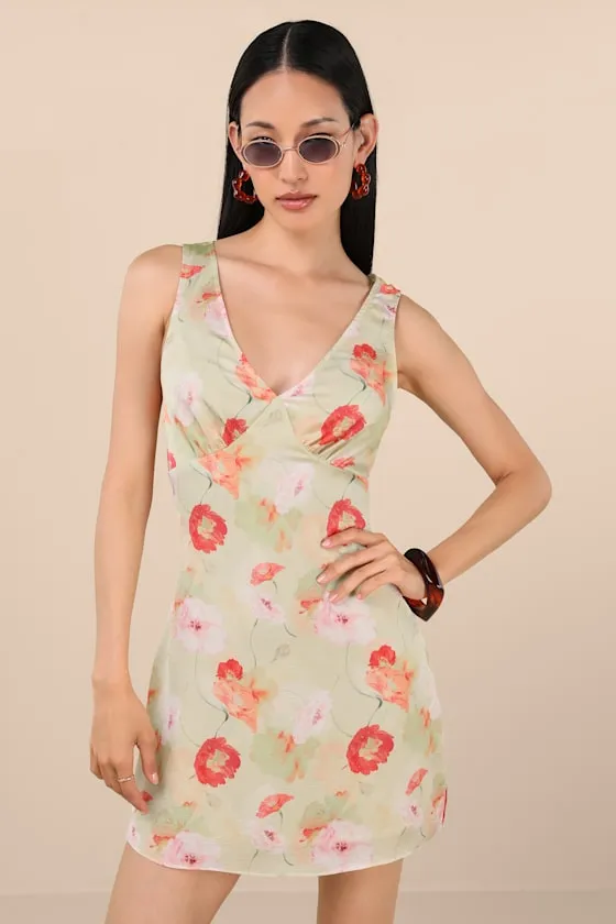 Jaziel Light Green Floral Sleeveless Mini Dress sold by Lulus