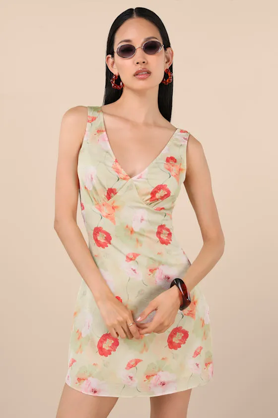 Jaziel Light Green Floral Sleeveless Mini Dress sold by Lulus product image thumbnail 4