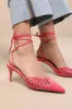 Ansel Coral Snake-Embossed Lace-Up Pumps sold by Lulus
