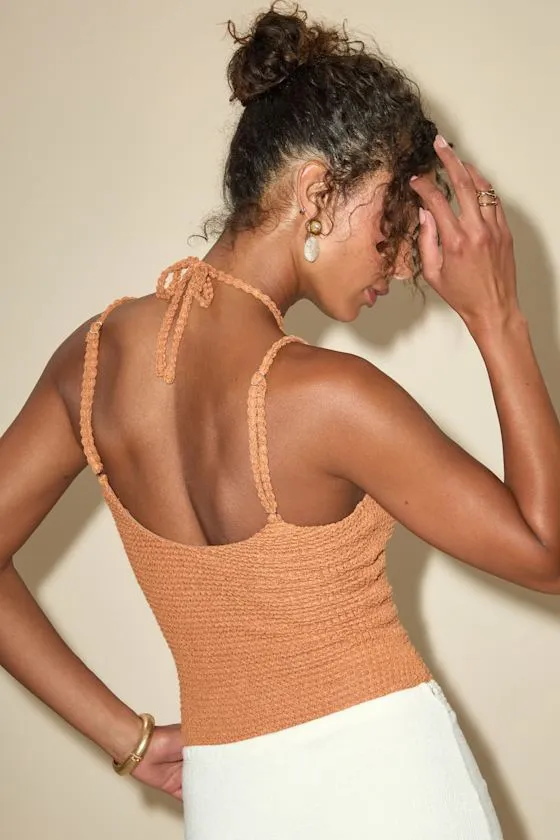 Lehua Light Orange Textured Knit Cutout Bodysuit sold by Lulus product image thumbnail 3