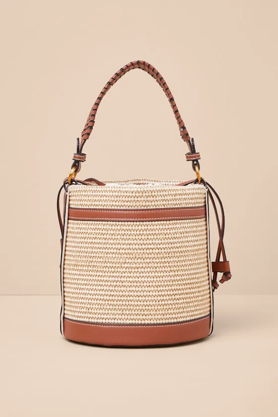 Ressi Beige and Brown Woven Bucket Bag sold by Lulus