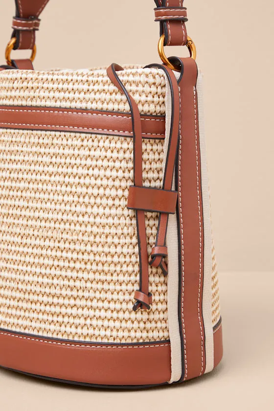 Ressi Beige and Brown Woven Bucket Bag sold by Lulus product image thumbnail 4