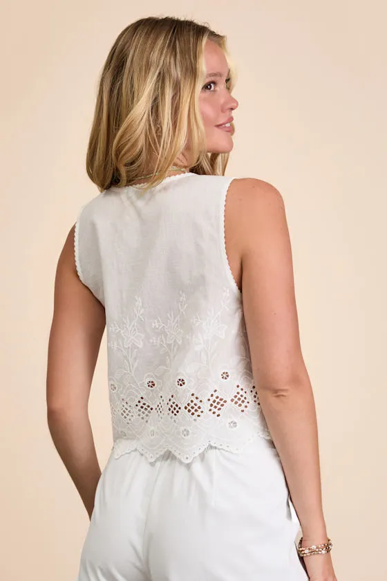 Linnea White Eyelet Embroidered Tie-Front Top sold by Lulus product image thumbnail 3