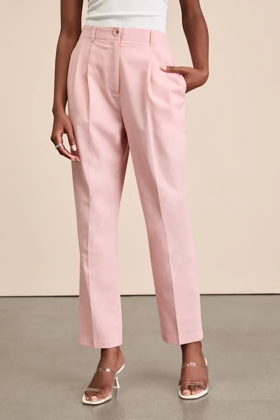 Sophisticated Company Light Pink Linen Straight Leg Trousers sold by Lulus product image thumbnail 2