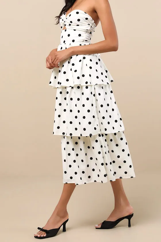 Modie White Polka Dot Twist-Front Lace-Up Midi Dress sold by Lulus product image thumbnail 2