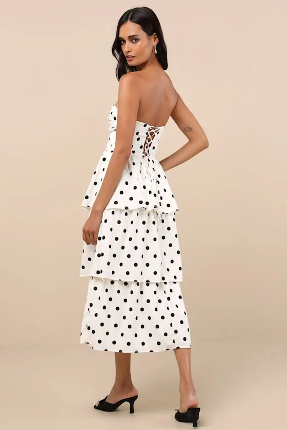 Modie White Polka Dot Twist-Front Lace-Up Midi Dress sold by Lulus product image thumbnail 3