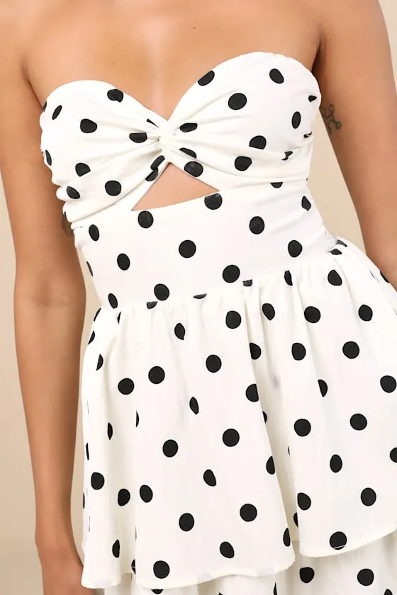 Modie White Polka Dot Twist-Front Lace-Up Midi Dress sold by Lulus product image thumbnail 4