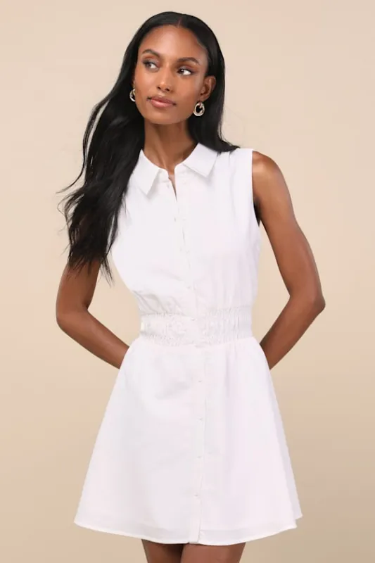 Jaliyah White Collared Button-Front Mini Dress sold by Lulus