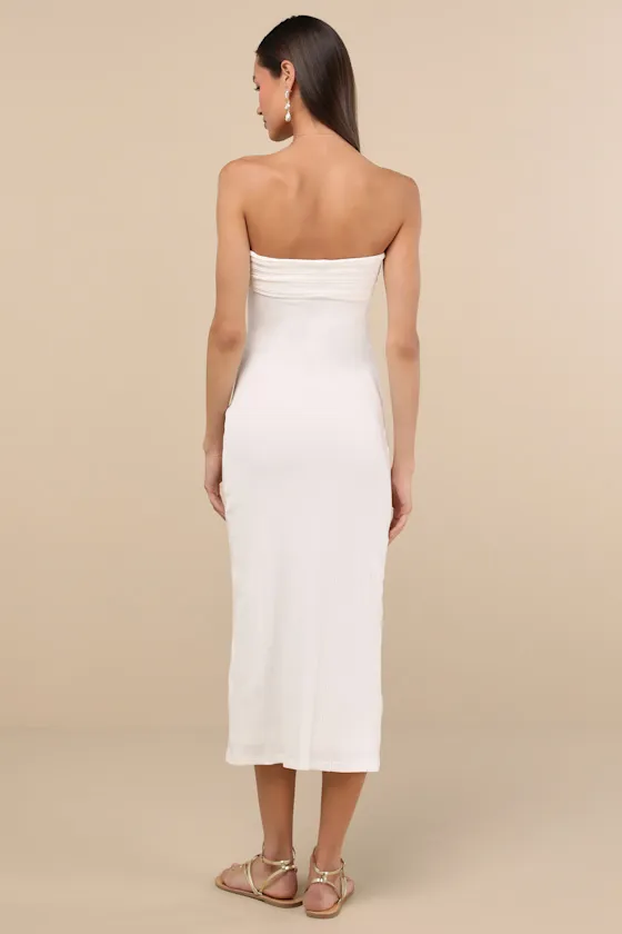 Basilia White Ribbed Strapless Midi Dress sold by Lulus product image thumbnail 4