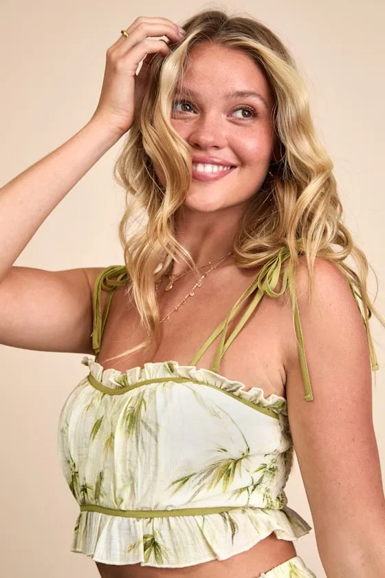 Alvima Beige Multi Leaf Print Tie-Strap Cami Top sold by Lulus