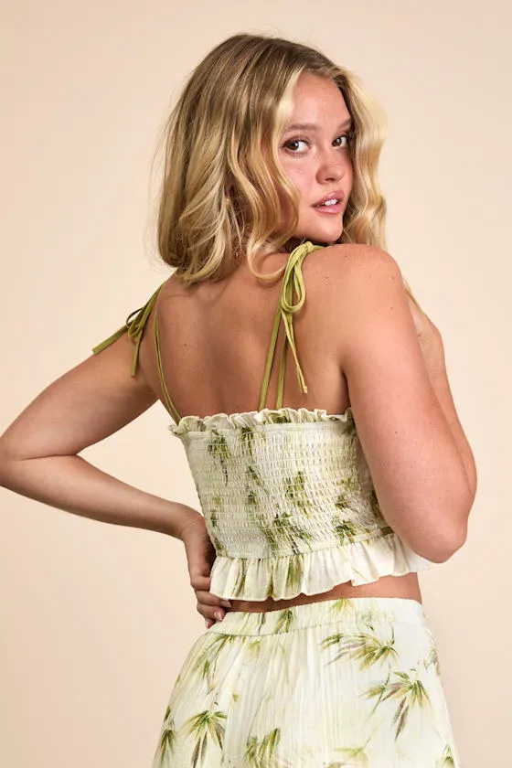 Alvima Beige Multi Leaf Print Tie-Strap Cami Top sold by Lulus product image thumbnail 2