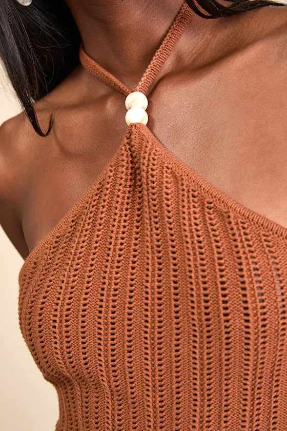 Serena Rust Brown Sweater Knit Halter Top sold by Lulus product image thumbnail 4