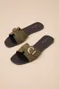 Edetta Olive Suede Buckle Slide Sandals sold by Lulus