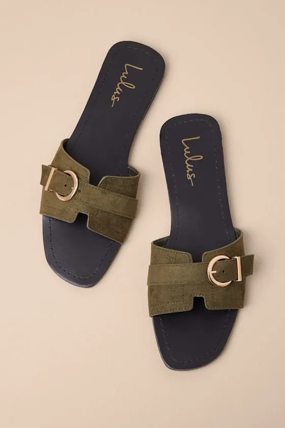 Edetta Olive Suede Buckle Slide Sandals sold by Lulus product image thumbnail 4