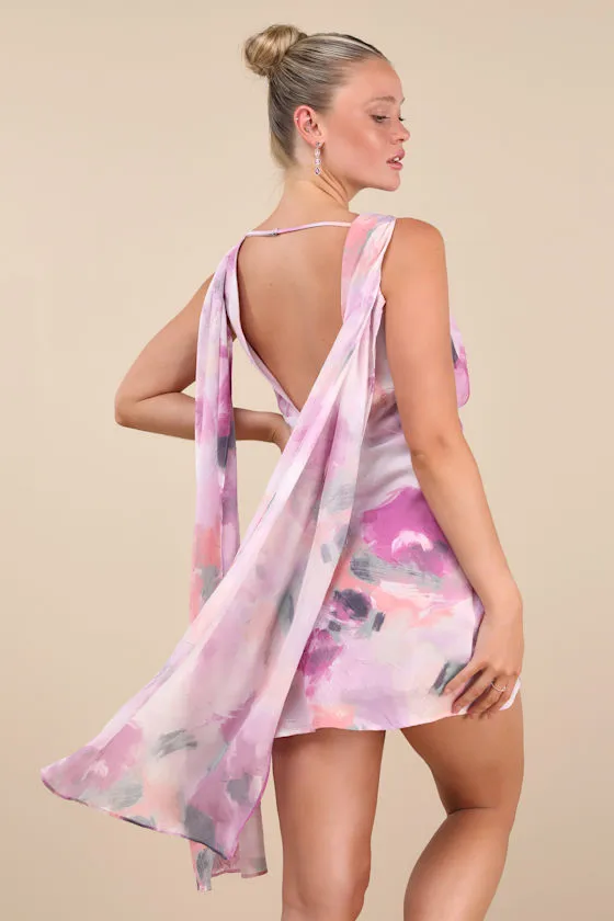 Siya Lilac Multi Abstract Cowl Sash Mini Dress sold by Lulus product image thumbnail 3