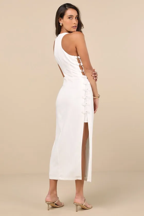 Masterfully Mod White Side Button Midi Dress sold by Lulus product image thumbnail 4