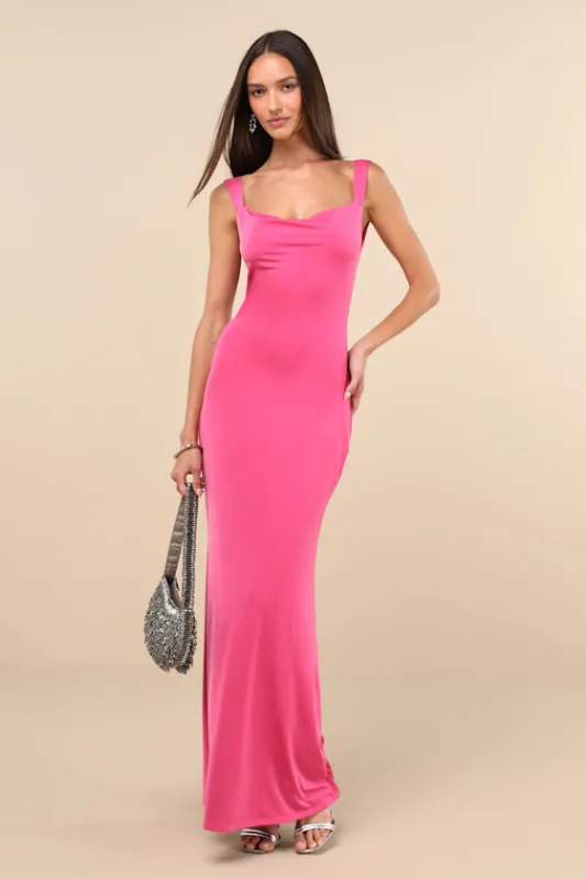Inspiring Glamour Fuchsia Backless Column Maxi Dress sold by Lulus