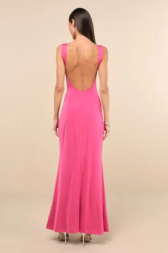 Inspiring Glamour Fuchsia Backless Column Maxi Dress sold by Lulus product image thumbnail 2