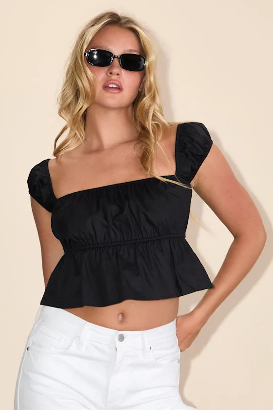 Agneta Black Cap Sleeve Peplum Top sold by Lulus product image thumbnail 2