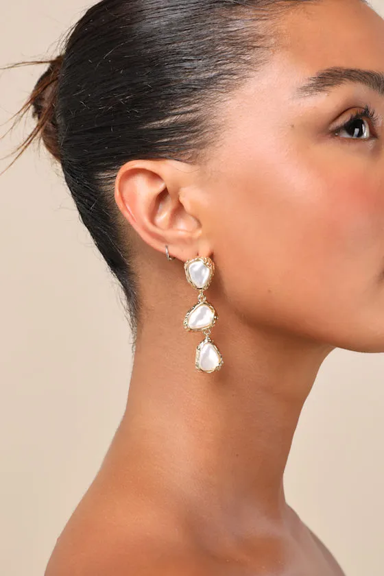Heights Gold Pearl Drop Earrings sold by Lulus